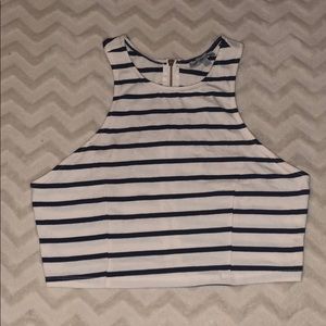 Blue stripped, zipped up back, cropped tank top